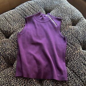 Cable & Gauge Eggplant Mock Sweater with Zipper Detail